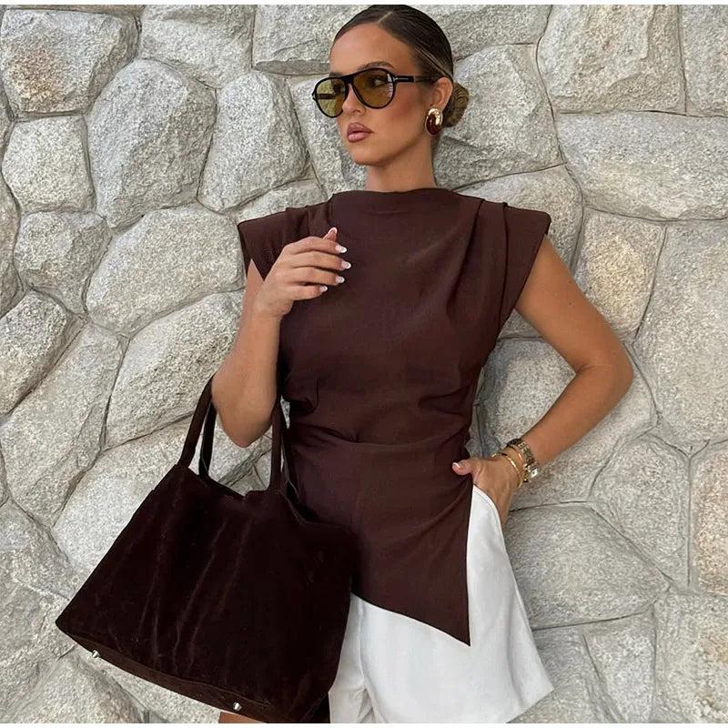 Vestido longo elegante com decote redondo e manga curta, moda feminina, liso, plissado, gaze, patchwork, 2025, novo, para escritório