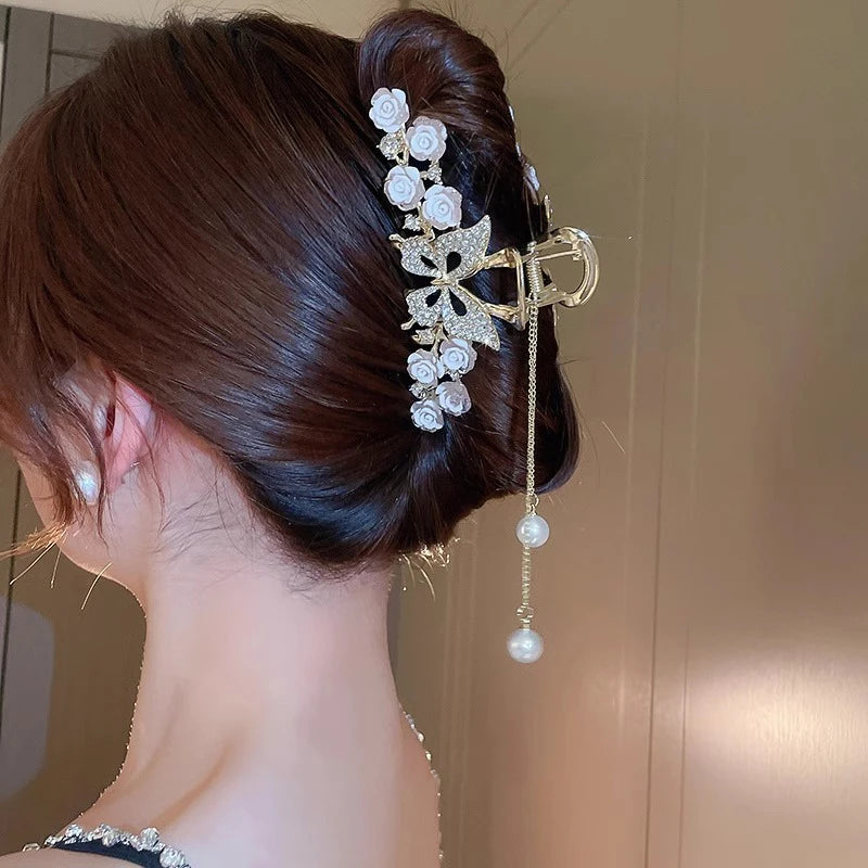 Light Luxury Rhinestone Bell Orchid Tassel Hair Clip Flowers Rose Butterfly Claw Clip Shark Hair Claw Barrette Hair Accessories