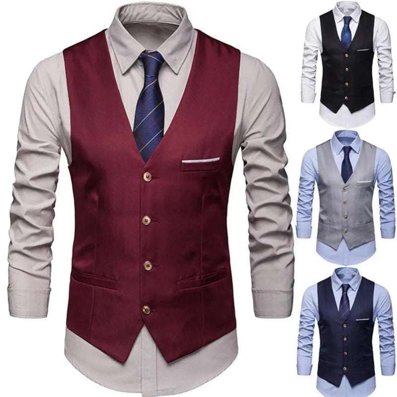 Colete formal masculino, cor sólida, colete de negócios com abotoamento único, roupa masculina - CRAVO ROSE