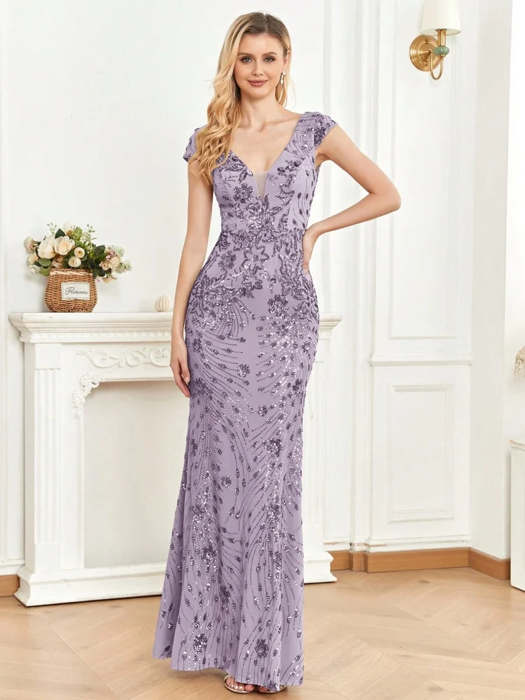 BLUEPLUM New Elegant Green SequinS Evening Dress Women Long Luxury Mermaid Formal Deep V-neck Prom Luxury Wedding Party Gowns