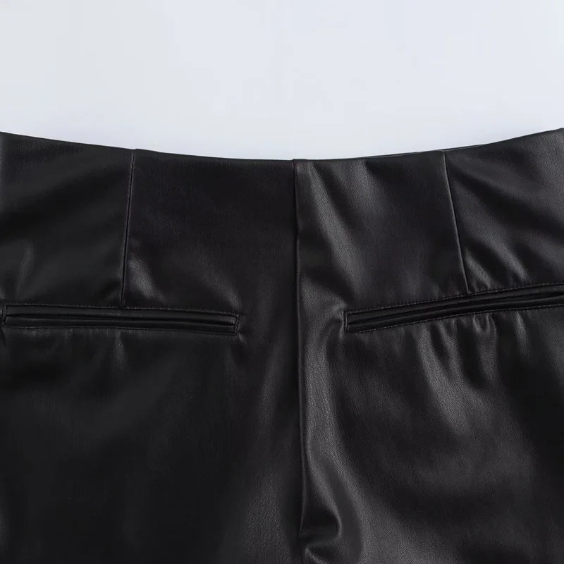 Saias  Shorts Mini Assimétrico Preto Saia Curta Cintura Alta Culottes Elegante Saia couro sintético