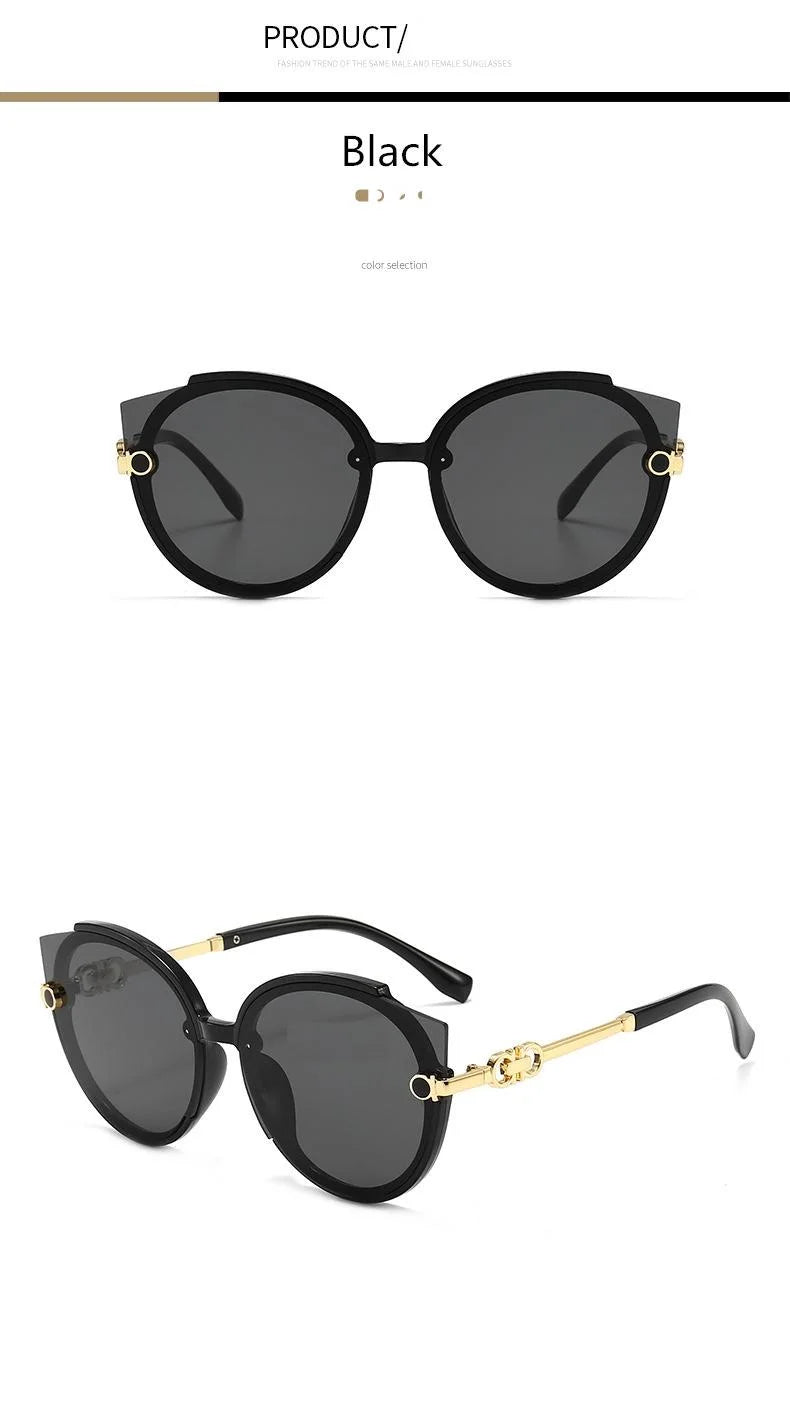 Óculos de sol redondos femininos, óculos de sol estilo olho de gato de marca de luxo, óculos vintage masculinos, óculos pretos, proteção UV400