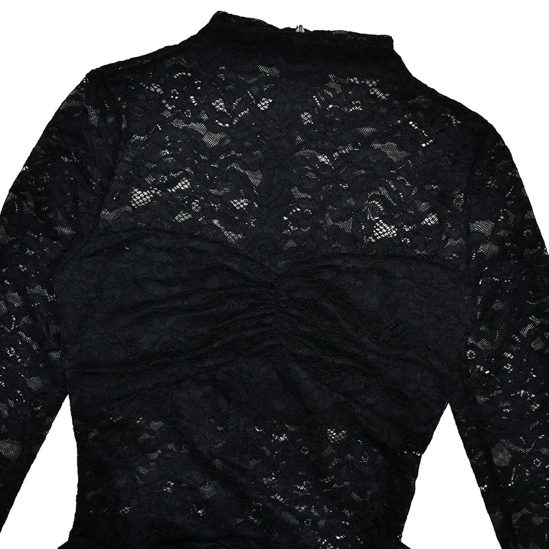 Fantoye Sexy See Through Lace Bandage Women Dress Black Long Sleeve Print Floral Dress Female Winter Slim Elegant Party Dresses