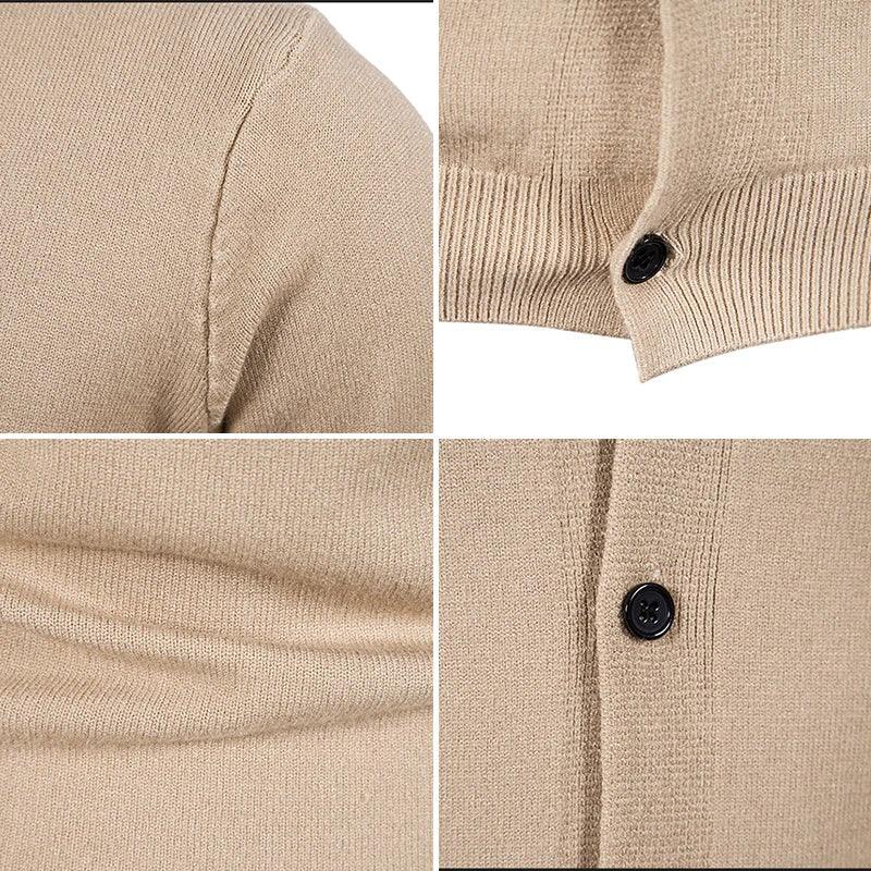 Cardigan de malha masculino de outono fino com decote em V básico elástico slim fit suéter fino cor sólida casual versátil casaco - CRAVO ROSE