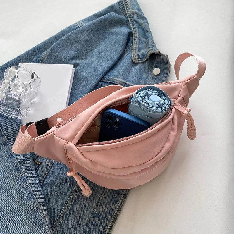 New Chest Bag Banana Bag for Women Sling Crossbody Waist Pack Canvas Running Waist Casual Fanny Packs Sport Half Moon Belt Bag - CRAVO ROSE