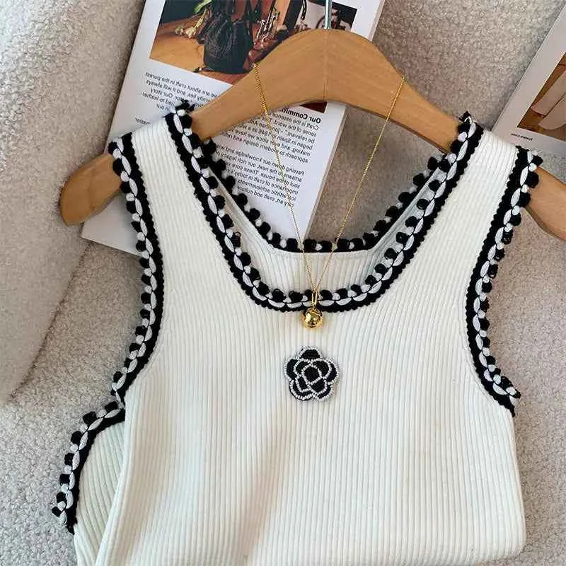 Summer Camis Tops Women's Korean Fashion Luxury Designer Short Vest Flower Embroidered Sleeveless Top Women Girls Clothes