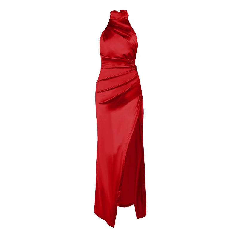 Women's Elegant Design Dresses 2024 High Waist Slim Neck Bridesmaid Dresses Sleeveless Split Slim Gowns Long Dresses