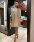 Fashion sequined Pearl color waist dress evening dress skirt women's dress