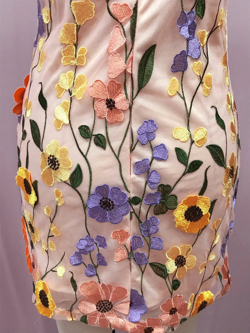 Elegant Temperament, lady Flower Mesh Splicing, Heavy-duty Embroidery, Suspender Dress,woman  Short Skirt, Lace,girl Slimming