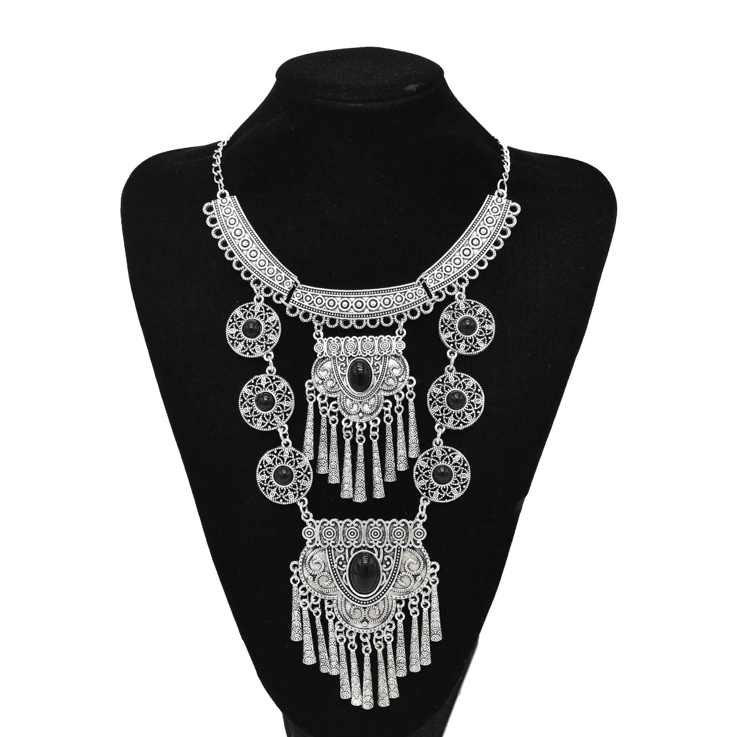 Gypsy Boehmian Hippie Collar Necklaces for Women Big Chunky Tibetan Silver Metal Necklace Festival Turkish Party Jewelry Gift
