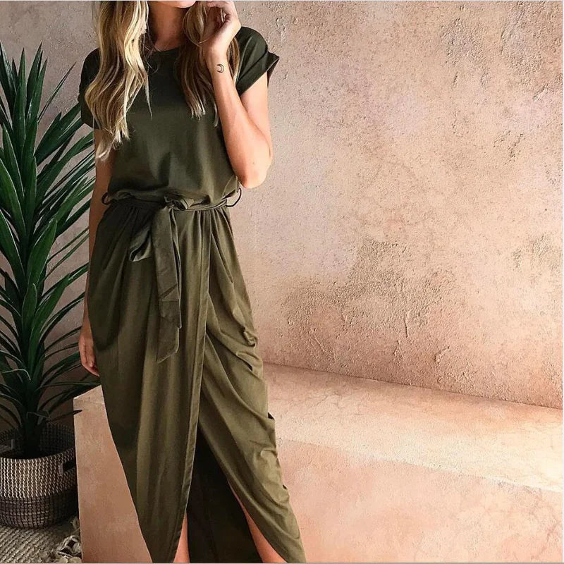 2023 Summer Beach Maxi Dress Women Floral Solid Short Sleeve Shirt Dress Casual Sexy Bandage Dress Robe Femme Vestidos Plus Size