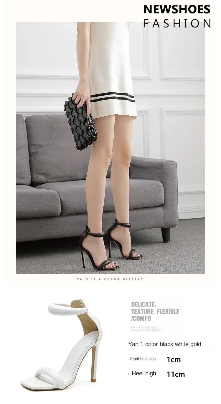 Sexy Luxury Brand Simple Peep Toe Thin High Heels Shoes Women Back Zipper Gold Wedding Banquet Sandals