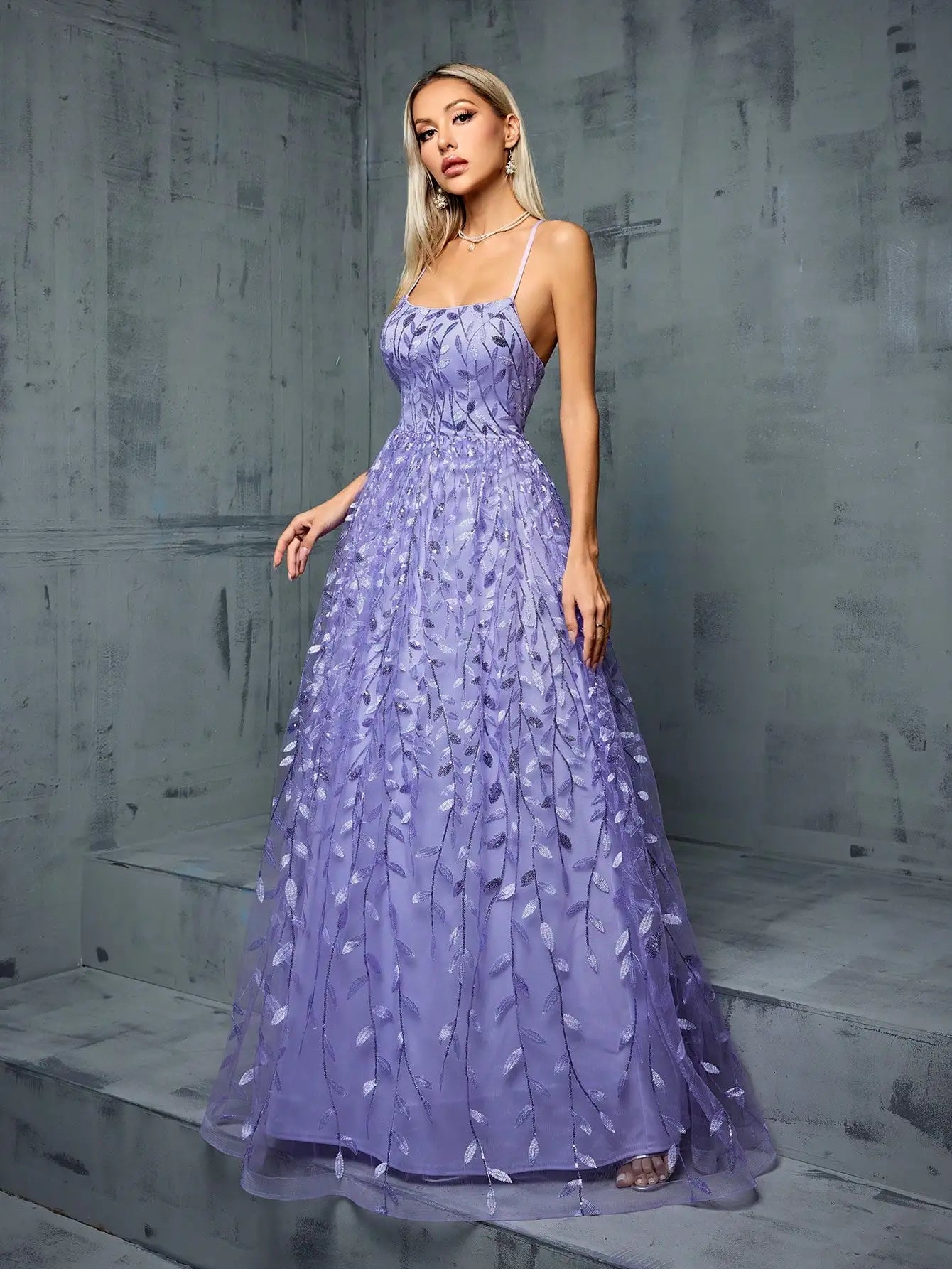 Vestido Halter Lantejoulas emenda Cross Band Vestido longo elegante Vestido de noite Vestido de baile Vestido de festa