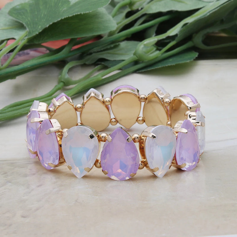 Bohemian Colorful Glass Bracelets For Woman European American Exaggeration Spring Rhinestone Bangle Madera Rhinestone Pulseira