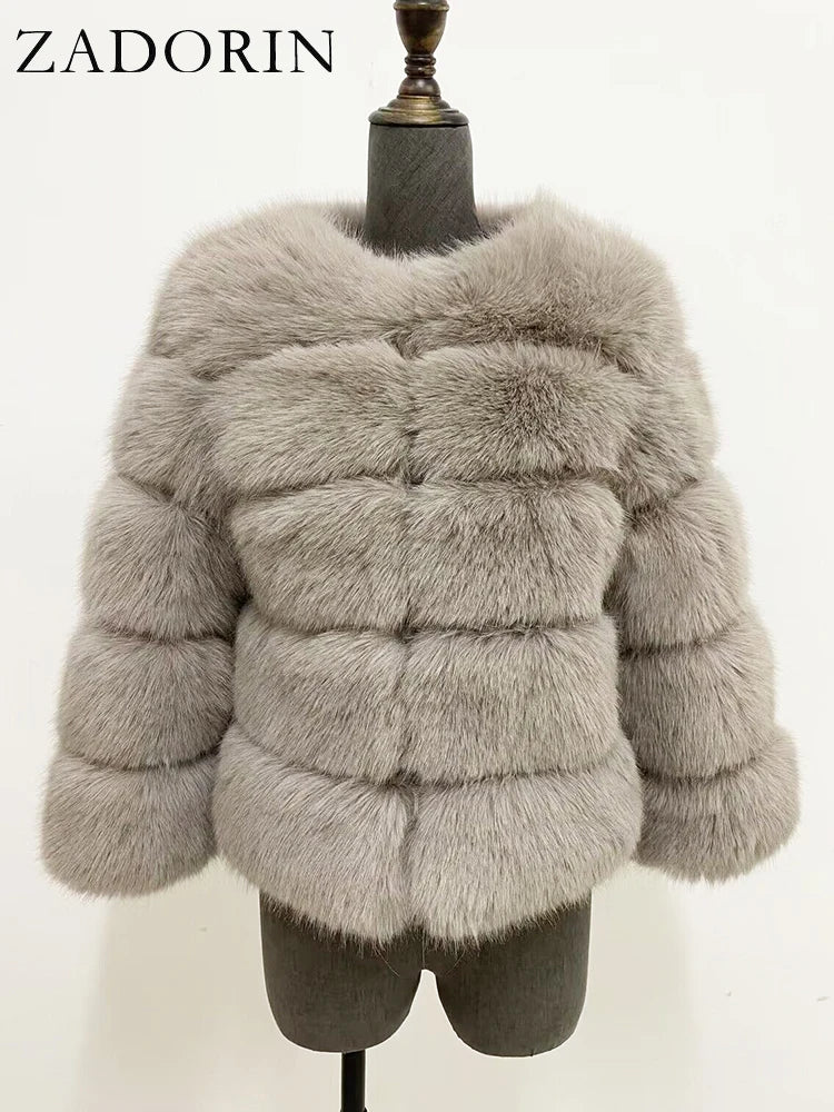 ZADORIN S-6XL Mink Coat Winter Black White Faux Fur Coat Woman Elegant Fluffy Faux Fur Jacket Top Short Fur Coats Woman Clothing