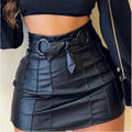 Cirrê Short Black Skirt Belt Buckle Ring Lashing Imita Leather Fake High Waist Cirre Fashion Blogger Trend