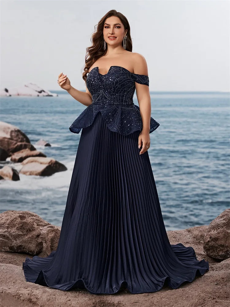 Plus Size Elegant Sequins Strapless Splicing Formal Evening Dresss Long Mermaid Luxury Wedding Party Cocktail Gowns