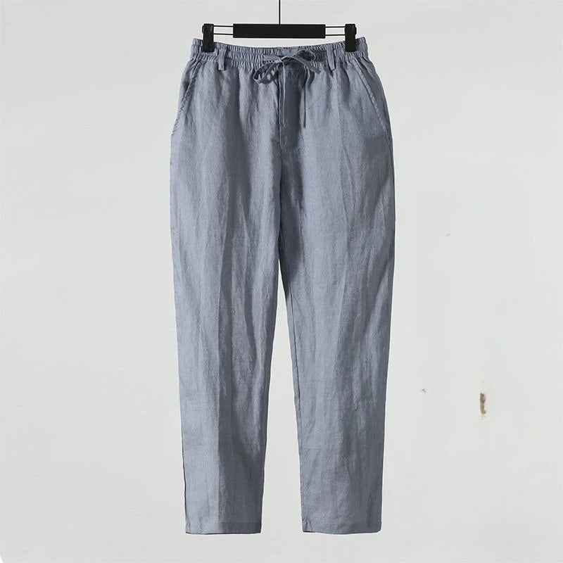 Solid Color Linen Pants Men's Loose Cotton Linen Casual 9 Points Pants Spring Summer Home Straight Soft Comfortable Trousers
