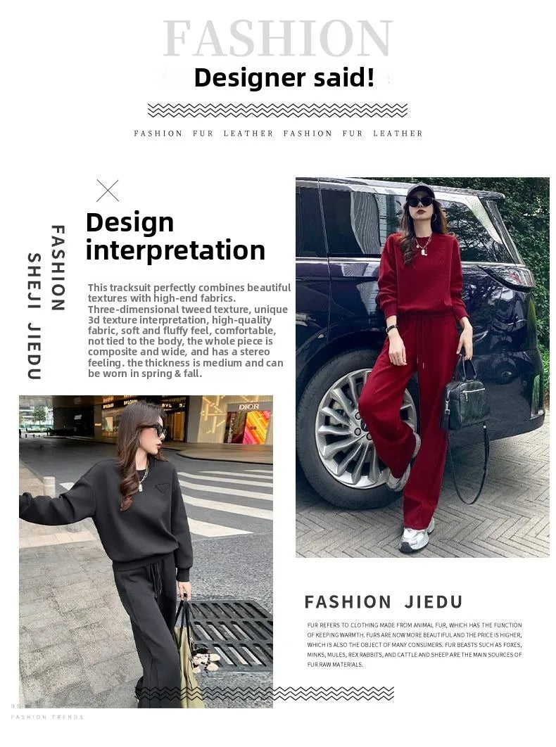 Loose Casual Fashion Sportswear Set for Women plus Size Autumn 2025 Trendy Sweatshirt Wide Leg Pants Two Piece Set