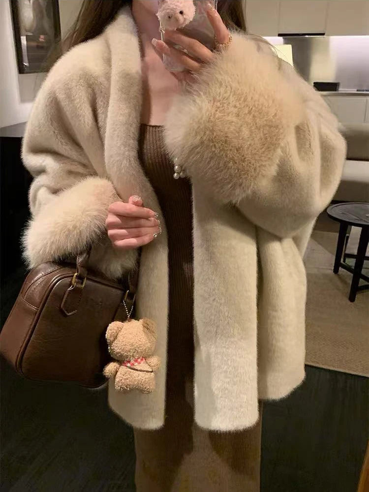 Faux Mink Fur Coat for Women Winter Thick Loose Hairy Casual Jacket Y2K Fashion Streetwear Long Sleeve Warm Fur Outerwear