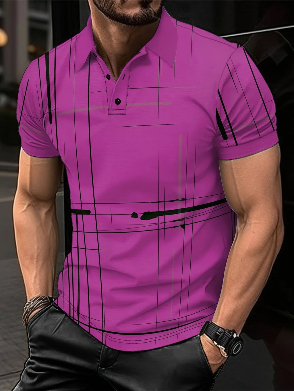 Men Clothes Summer Fashion Short Sleeve Sport Lapel Tops Polo Shirt Men Casual 3D Digital Print Button Polo Shirt Tops