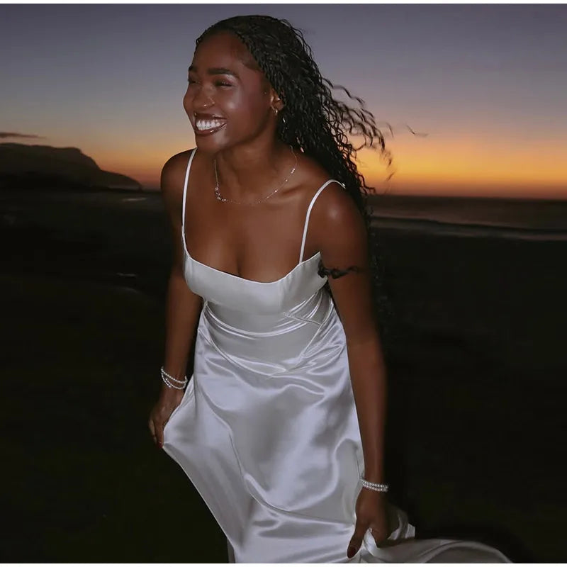 Elegant Lace Up Solid Camisole Maxi Dresses Fashion New Contrasting Cropped Long Gown 2025 New Female Party Beach Evening Robes