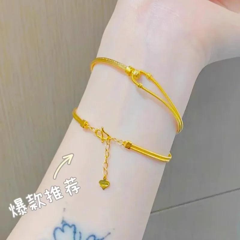 9999 24K real gold Spring horseshoe buckle bracelet C-shaped interlocking bracelet Adjustable AB chain bracelet - CRAVO ROSE