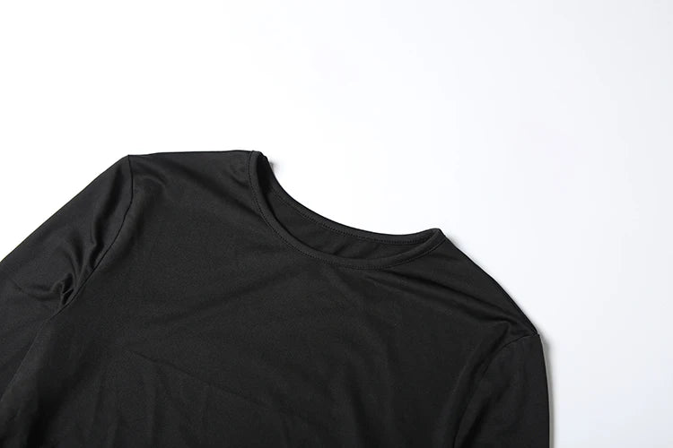 Nibber Simple Two Pieces Crop Tops Women Turtleneck Zipper Shoulder Pads Tops+o-Neck Long-Sleeve Glove t-Shirts Sexy Streetwear