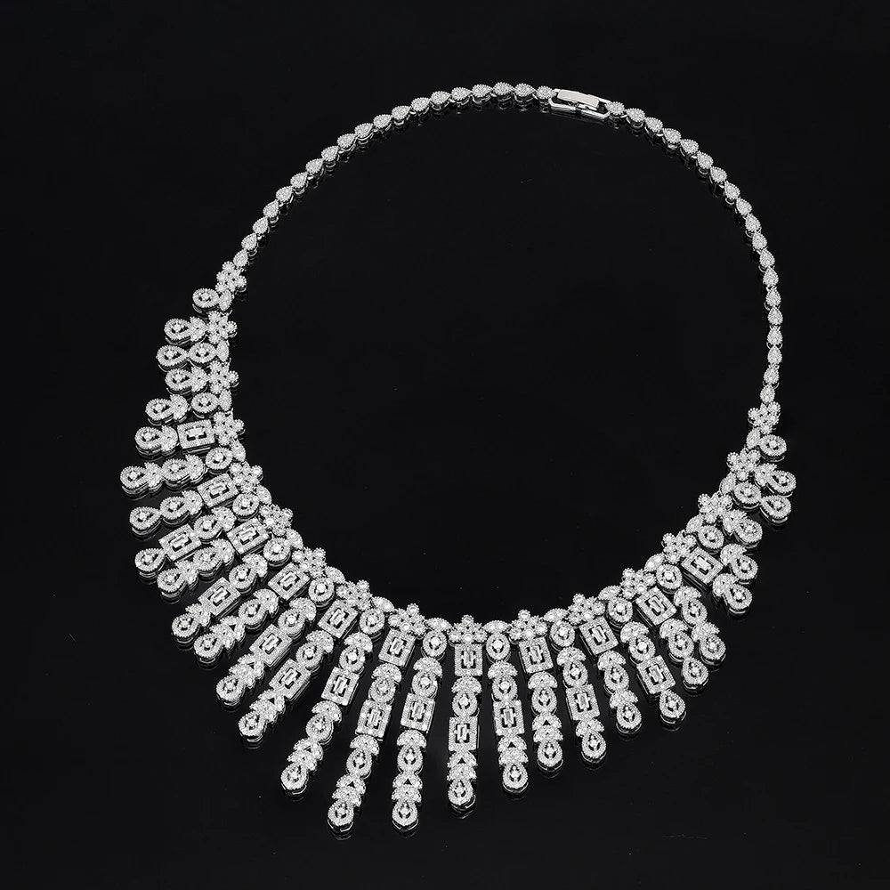 Fashion Women 4PCS Necklaces Set White Cubic Zirconia Bridal Wedding Jewelry Sets Dubai Saudi Arabia Party Accessories