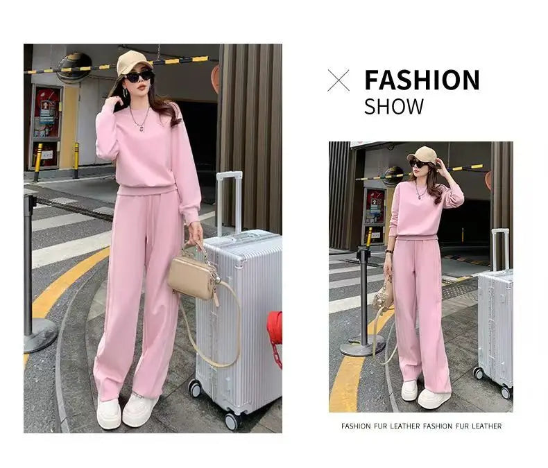 Loose Casual Fashion Sportswear Set for Women plus Size Autumn 2025 Trendy Sweatshirt Wide Leg Pants Two Piece Set