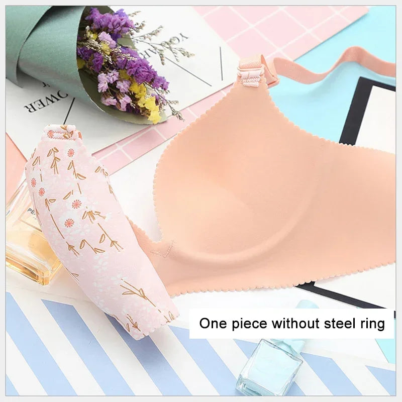 Sutiã sem costura com estampa de flores para mulheres, lingerie sexy, sutiã push up floral, roupa íntima de uma peça