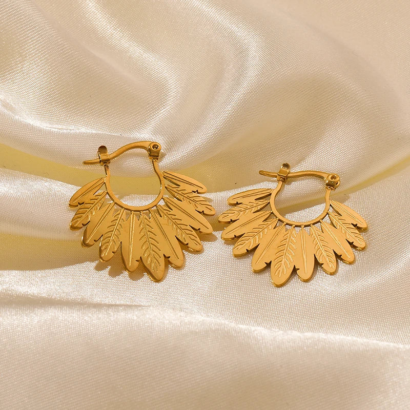 Brincos de argola EILIECK 316L em aço inoxidável dourado, formato de leque, geométrico, estilo boêmio, para mulheres, pingente de orelha, joia, presente para festa