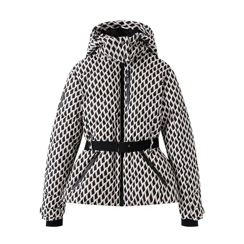 2025 Women Winter Hooded Down Jackets With Belt Lady Warm Thick Long Sleeve Stand Collar Parkas Padded Coats Sports Ski Outdoor