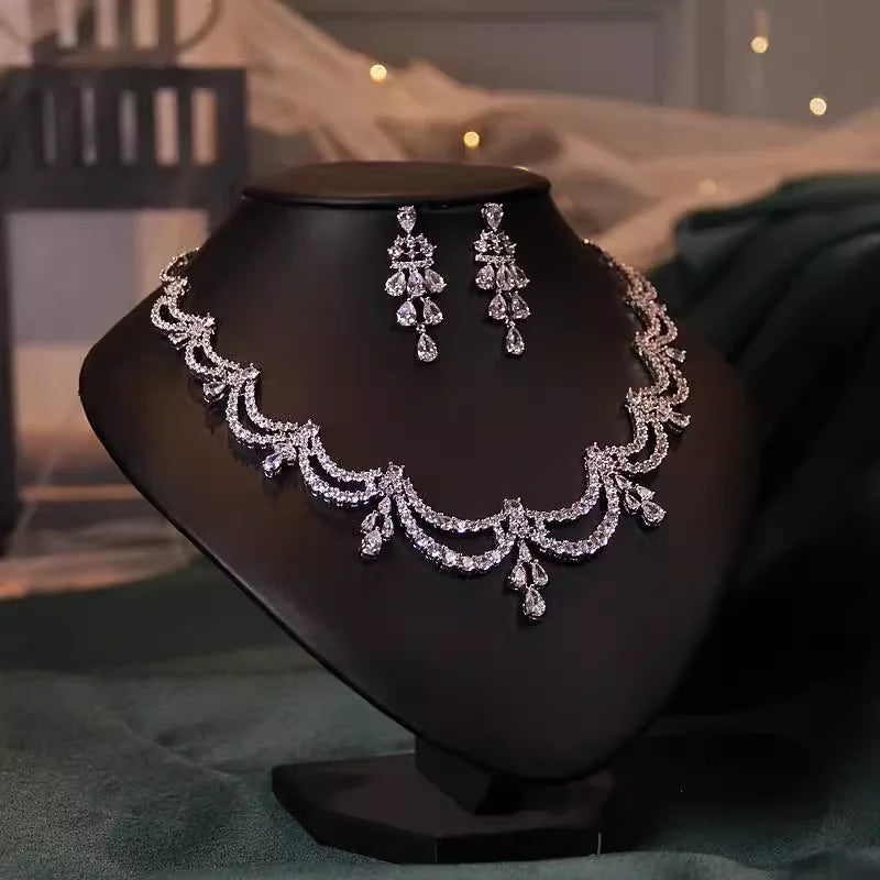 Colar de noiva jóias de alta qualidade luz luxo zircão vestido acessórios jóias brincos conjunto ornamentos presente natal - CRAVO ROSE