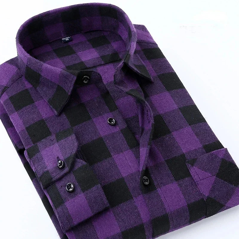 Pure Cotton Men's Plaid Shirt Long Sleeve Regular Fit Men Casual Oversized Shirt Leisure Autumn Male Clothes New Plus Size