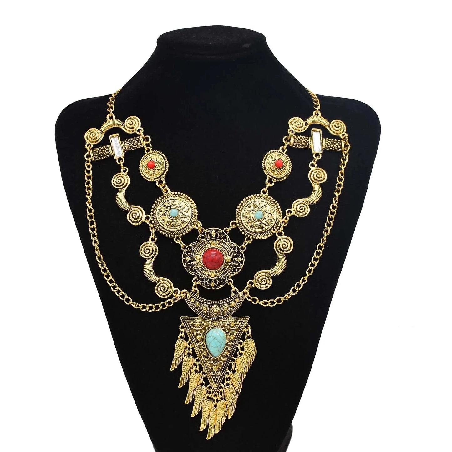 Gypsy Boehmian Hippie Collar Necklaces for Women Big Chunky Tibetan Silver Metal Necklace Festival Turkish Party Jewelry Gift