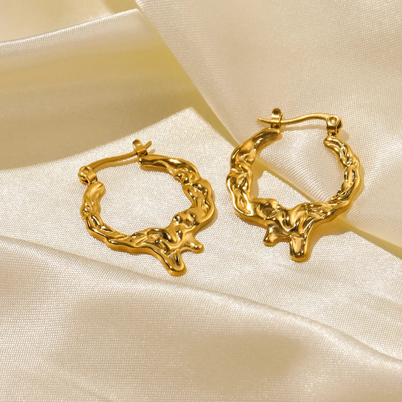 Brincos de argola EILIECK 316L em aço inoxidável dourado, formato de leque, geométrico, estilo boêmio, para mulheres, pingente de orelha, joia, presente para festa