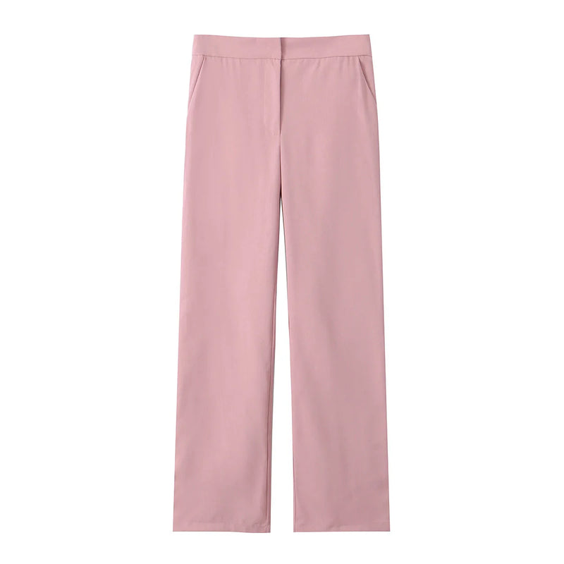 TRAFZA Women 2 Piece Set Solid Asymmetric Folds Side Zip Design Short Vest Top+Fashion Pockets High Waist Casual Wide Leg Pants
