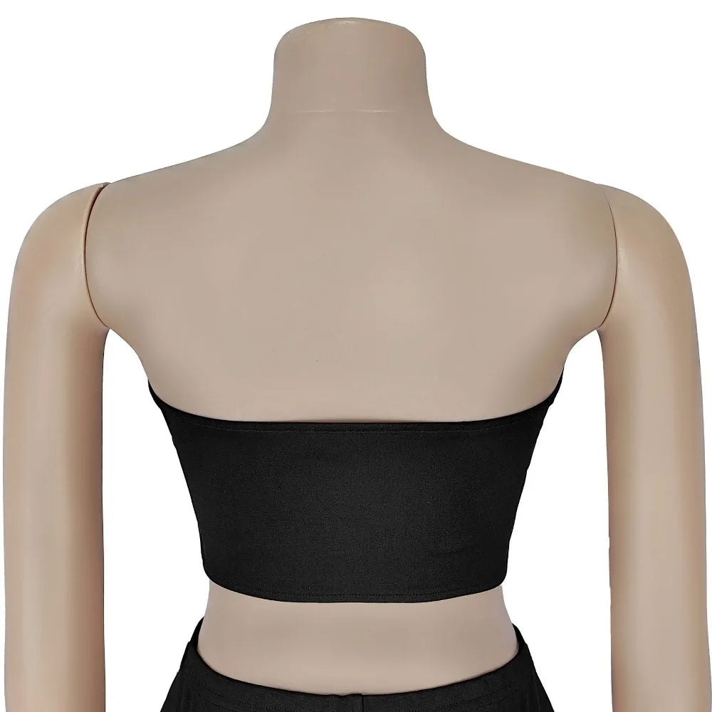 FLARORA Fashion Metal Ring Holes 2 Pcs Sets Woman Sleeveless Hollow Out Crop Tops And High Waist Flare Pants Elegant Streetwear
