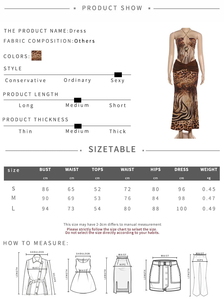 Kliou Sexy Fashion 2 Piece Set Woman Leopard Print Metal Chain Halter Backless Skinny Bodysuit+Tassel Long Skirt Wild Style Suit