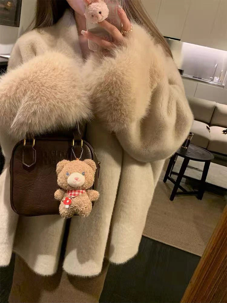 Faux Mink Fur Coat for Women Winter Thick Loose Hairy Casual Jacket Y2K Fashion Streetwear Long Sleeve Warm Fur Outerwear