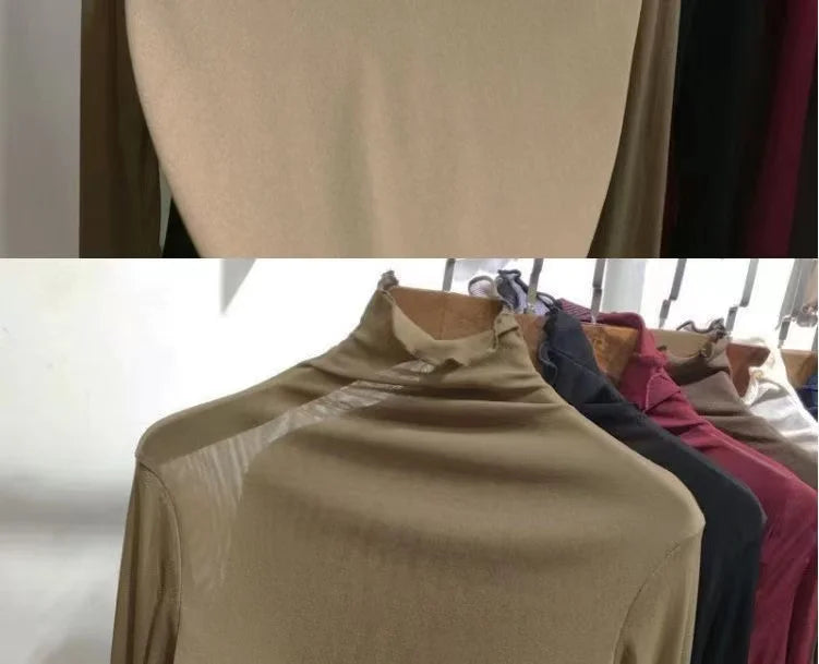 Women's Long Sleeve T-Shirt Lace  Mesh Base Shirt High Collar Pure Color Spring Autumn Fashion Breathable Comfortable Ski...