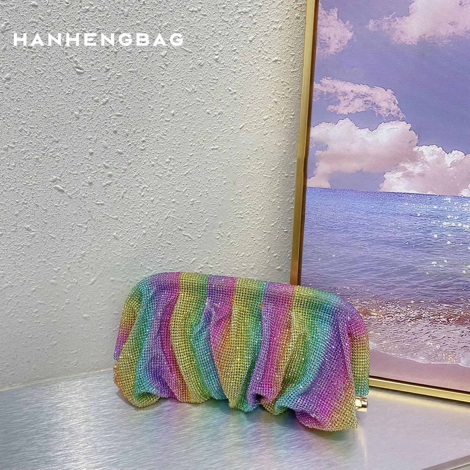 Handmade Strass Evening Clutch Bags com Punho Brilhante, Novas Dobras Bolsas, Handmade Bolsas, Designer De Luxo, Festa De Casamento, Alta Qualidade - CRAVO ROSE