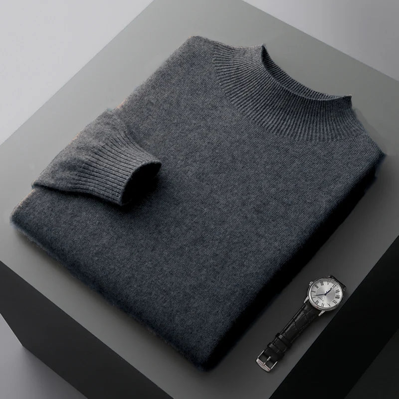 100% Pure Wool Cashmere Sweater Men's Half Turtleneck Pullover Casual Fashion Thickening Top Knitting Sweater