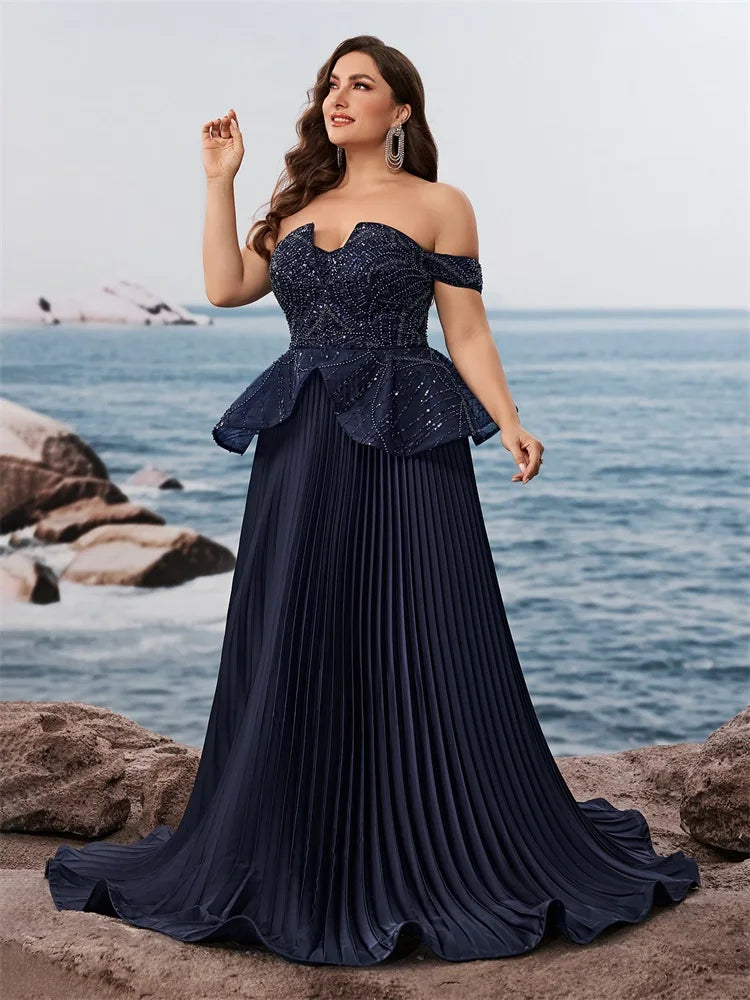 Plus Size Elegant Sequins Strapless Splicing Formal Evening Dresss Long Mermaid Luxury Wedding Party Cocktail Gowns
