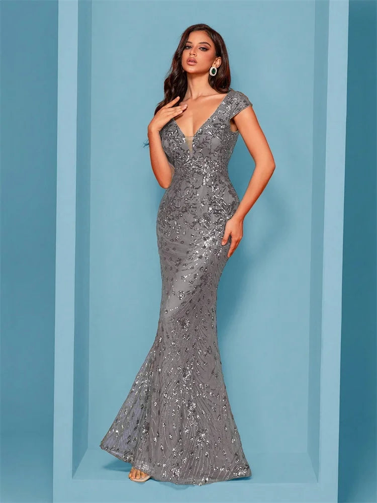 Lucyinlove Elegant Champagne Evening Dress For Women Long 2024 Luxury Mermaid Formal Sequins Prom Wedding Party Cocktail Dresses