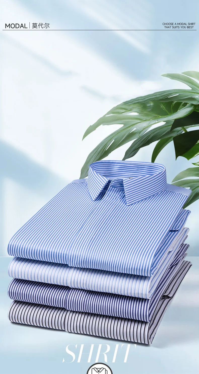New Stretch Anti-Wrinkle Men's Shirt Modal Cotton Soft And Comfortable Business Social Tops Office Wear Easy Care Classic Style