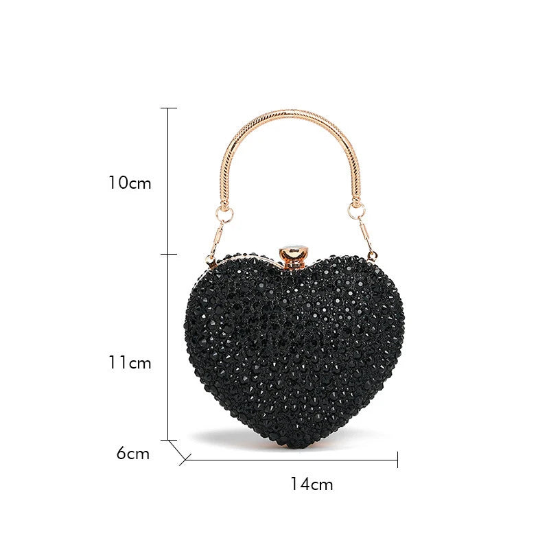 Luxury Diamond Inlay Heart Shape Crystal Clutch Purse Stones Evening Wedding Party Shoulder Bag Handle Rhinestone Mini Handbags - CRAVO ROSE