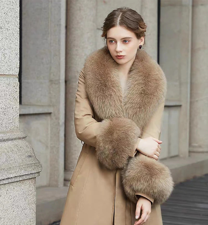 Luxury 2025 Real Fox Fur Collar And Cuffs Set for Women Winter Neck Warmer Fashion Scarf ShawlS Wrap Combo Large Size Furry Fur