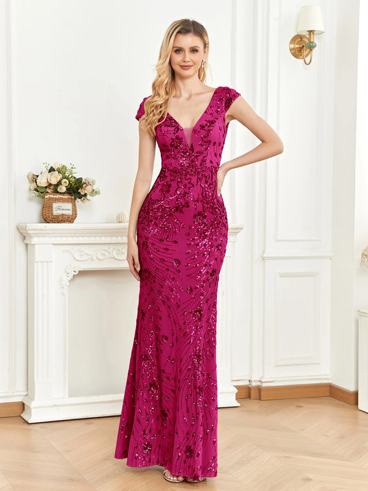 Elegante champanhe vestido de noite para as mulheres longo 2025 luxo sereia formal lantejoulas baile de formatura casamento dama de honra festa cocktail vestidos - CRAVO ROSE
